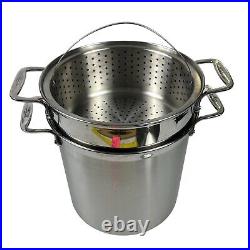 All-Clad 12 QT Cooker Stock Pot Pasta Colander Steamer Basket Lid 4 Piece Set