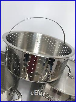 All-Clad 12 Qt Multi Cooker Stock Pot Lid Steamer Pasta Inserts Strainer Baskets