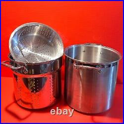 All-Clad 12 Qt Stock Pot Multi Cooker Steamer Strainer Large 3 Pieces. NO LID