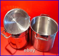All-Clad 12 Qt Stock Pot Multi Cooker Steamer Strainer Large 3 Pieces. NO LID