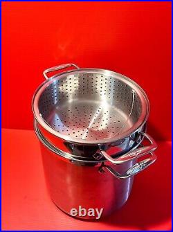 All-Clad 12 Qt Stock Pot Multi Cooker Steamer Strainer Large 3 Pieces. NO LID