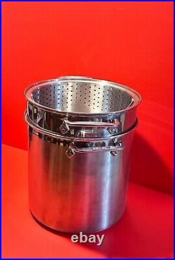 All-Clad 12 Qt Stock Pot Multi Cooker Steamer Strainer Large 3 Pieces. NO LID