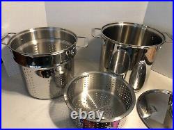 All-Clad 12 Qt Stock Pot Multi Cooker Steamer Strainer Large 4 Pieces Excellent