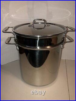 All-Clad 12 Qt Stock Pot Multi Cooker Steamer Strainer Large 4 Pieces Excellent