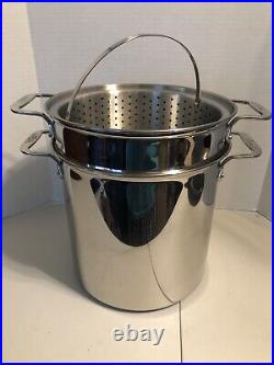 All-Clad 12 Qt Stock Pot Multi Cooker Steamer Strainer Large 4 Pieces Excellent