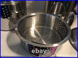 All-Clad 12 Qt Stock Pot Multi Cooker Steamer Strainer Large 4 Pieces Excellent