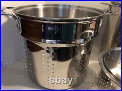 All-Clad 12 Qt Stock Pot Multi Cooker Steamer Strainer Large 4 Pieces Excellent