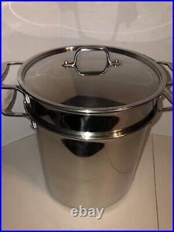 All-Clad 12 Qt Stock Pot Multi Cooker Steamer Strainer Large 4 Pieces Excellent