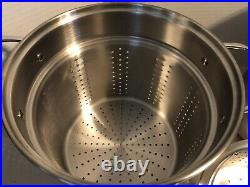 All-Clad 12 Qt Stock Pot Multi Cooker Steamer Strainer Large 4 Pieces Excellent