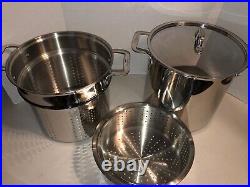 All-Clad 12 Qt Stock Pot Multi Cooker Steamer Strainer Large 4 Pieces Excellent