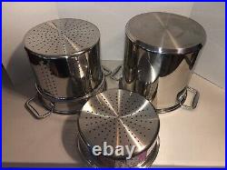 All-Clad 12 Qt Stock Pot Multi Cooker Steamer Strainer Large 4 Pieces Excellent