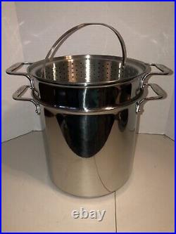 All-Clad 12 Qt Stock Pot Multi Cooker Steamer Strainer Large 4 Pieces Excellent