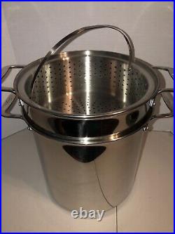 All-Clad 12 Qt Stock Pot Multi Cooker Steamer Strainer Large 4 Pieces Excellent