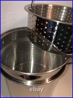 All-Clad 12 Qt Stock Pot Multi Cooker Steamer Strainer Large 4 Pieces Excellent