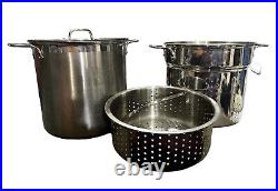 All-Clad 4pc Multi Cooker Stainless Steel Stock Pot Strainer Steamer & Lid 12 qt