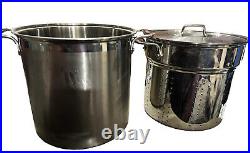 All-Clad 4pc Multi Cooker Stainless Steel Stock Pot Strainer Steamer & Lid 12 qt
