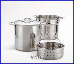 All-Clad 4pc Multi-Pot Stainless Steel Stock Strainer Steamer Insert & Lid 12 qt