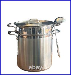 All-Clad 4pc Multi-Pot Stainless Steel Stock Strainer Steamer Insert & Lid 12 qt