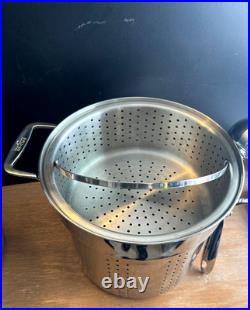 All-Clad 4pc Multi-Pot Stainless Steel Stock Strainer Steamer Insert & Lid 12 qt
