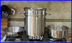 All Clad 5 Piece 12 Quart Steamer Stock Pot with 2 Steamer Inserts