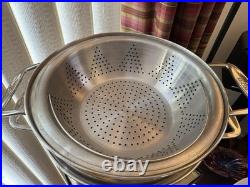 All Clad 5 Piece 12 Quart Steamer Stock Pot with 2 Steamer Inserts