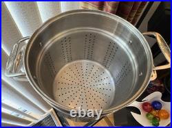 All Clad 5 Piece 12 Quart Steamer Stock Pot with 2 Steamer Inserts