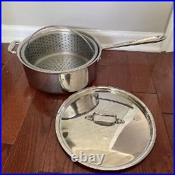 All-Clad 6 Qt Stock Frying Saute Pan Pot Handle Basket Steamer Fryer Insert Lid