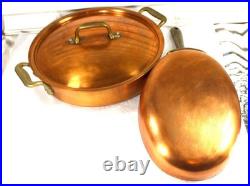 All Clad Copper Cop R Chef Stock Pot Brass Handle 3 Rivets Skillet Fry Pan VTG