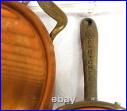 All Clad Copper Cop R Chef Stock Pot Brass Handle 3 Rivets Skillet Fry Pan VTG