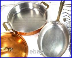 All Clad Copper Cop R Chef Stock Pot Brass Handle 3 Rivets Skillet Fry Pan VTG