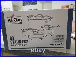 All-Clad D3 7-Piece Stainless Steel Cookware Set, 3-Ply Bonded BRAND NEW USA