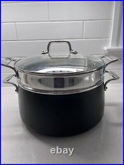 All Clad HA1 8 Qt Anondized Stock Pot With Lid And Stainless Steel Strainer