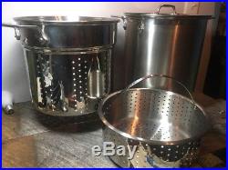 All Clad Stainless Steel 10 QT Tall Stock Pot Pasta Pentola Steamer Basket Set