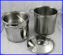 All-Clad Stainless Steel 4 Piece 12 qt Stock Pot Steamer Pasta Pot with Cover