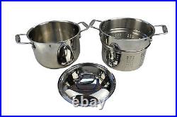 All Clad Stainless Steel 6 Quart Pasta & Stock Pot With Lid & Strainer EUC