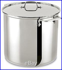 All Clad Stock Pot 16 Qt. Stainless Steel w Lid Oven Safe Home Kitchen Cookware