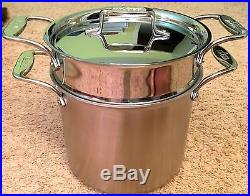 All Clad d5 BRUSHED Stainless Steel 7 QT Tall Stock Pot & Pasta Pentola NEW