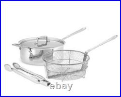 All-Clad d5 Polished Stainless-Steel Deep 6-Qt. Sauté pan with Fry basket and Tongs