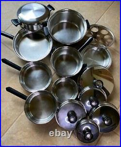Amway Queen Cookware 14 Pc Set Multi-Ply 18/8 Stainless Steel USA Vtg Pots/Pans