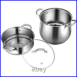 Angeles Home Stock Pot 4.2qt. Stainless Steel Silver+2Qt. Steamer Insert+Lid(2Pc)