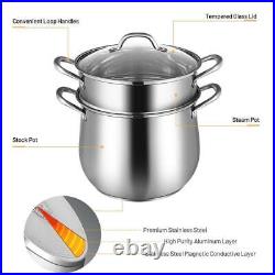 Angeles Home Stock Pot 4.2qt. Stainless Steel Silver+2Qt. Steamer Insert+Lid(2Pc)
