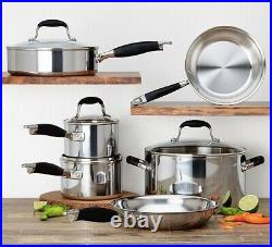 Anolon Advanced Tri-Ply Stainless Steel 10-PC Cookware Set Black Handles