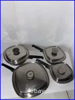Aristo-Craft 8 Pc Stainless Steel Square Cookware Stock Pot Sauce Pans & Lids