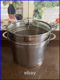 BERNDES Germany Crate And Barrel 8 Qt Stock Pot With Pasta Insert/Strainer Lid