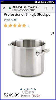 BRAND NEW (torn box) All Clad 24 QT. Stock Pot withLid free Cook Book Included