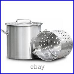 Barton Stock Pot 21 qt. Stainless Steel With Strainer Basket and Lid Silver