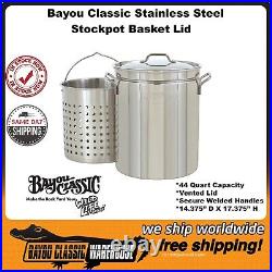 Bayou Classic 44 Quart 20 Gauge Stainless Steel Stockpot Lid Basket 1144