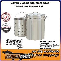 Bayou Classic 62 Quart 20 Gauge Stainless Steel Stockpot Lid Basket 1160