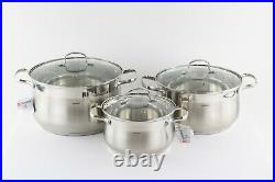 Bergner Stainless Steel Cookware Stock pot With Lid 6ps 3.8-qt, 7.9-qt, 10-qt
