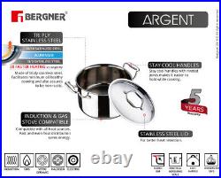 Bergner Triply Stainless Steel Cook & Serve Casserole Pan/Biryani Pot 24cm 5.3 L